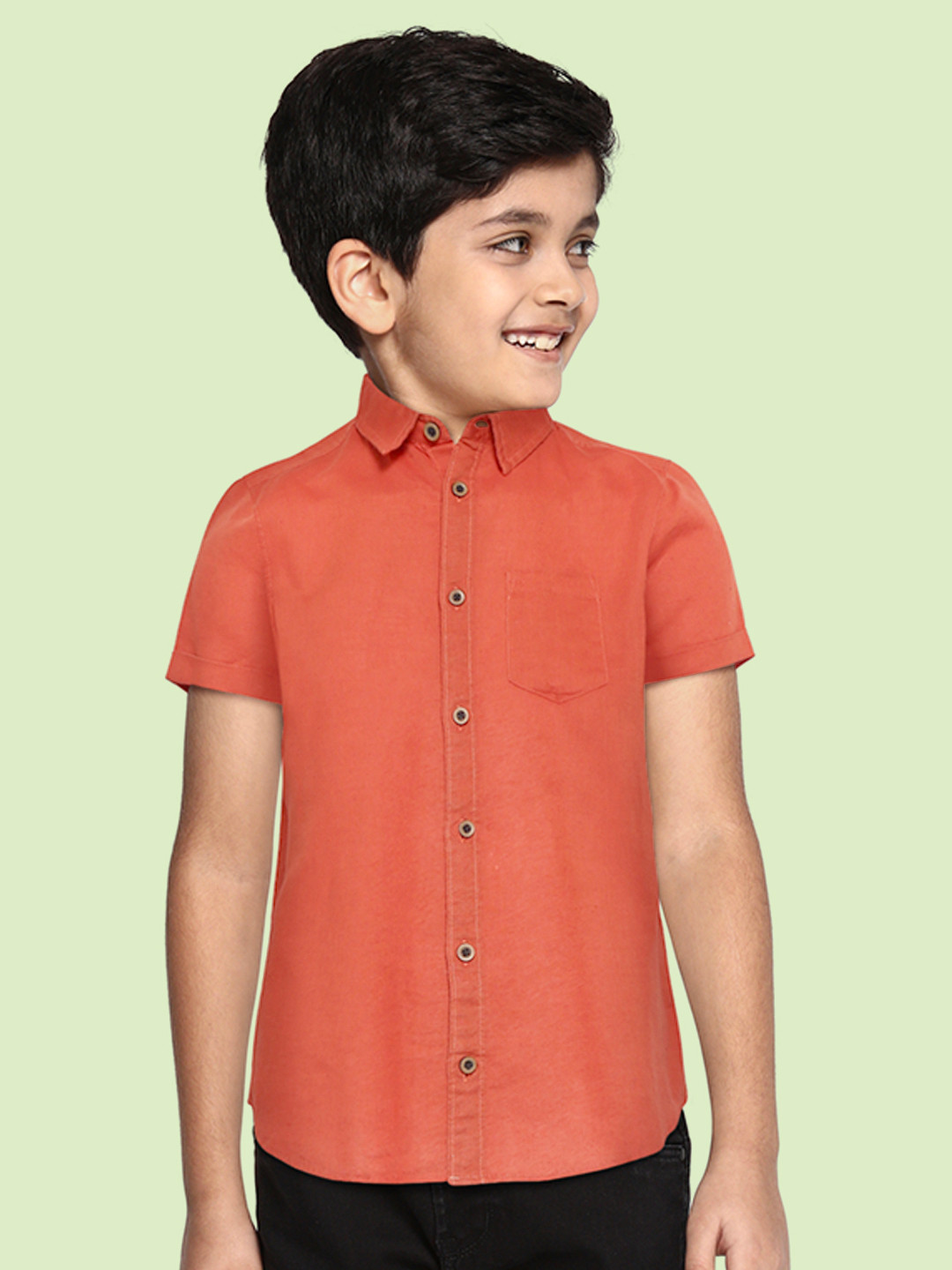 

Marks & Spencer Boys Orange Solid Linen Cotton Casual Shirt