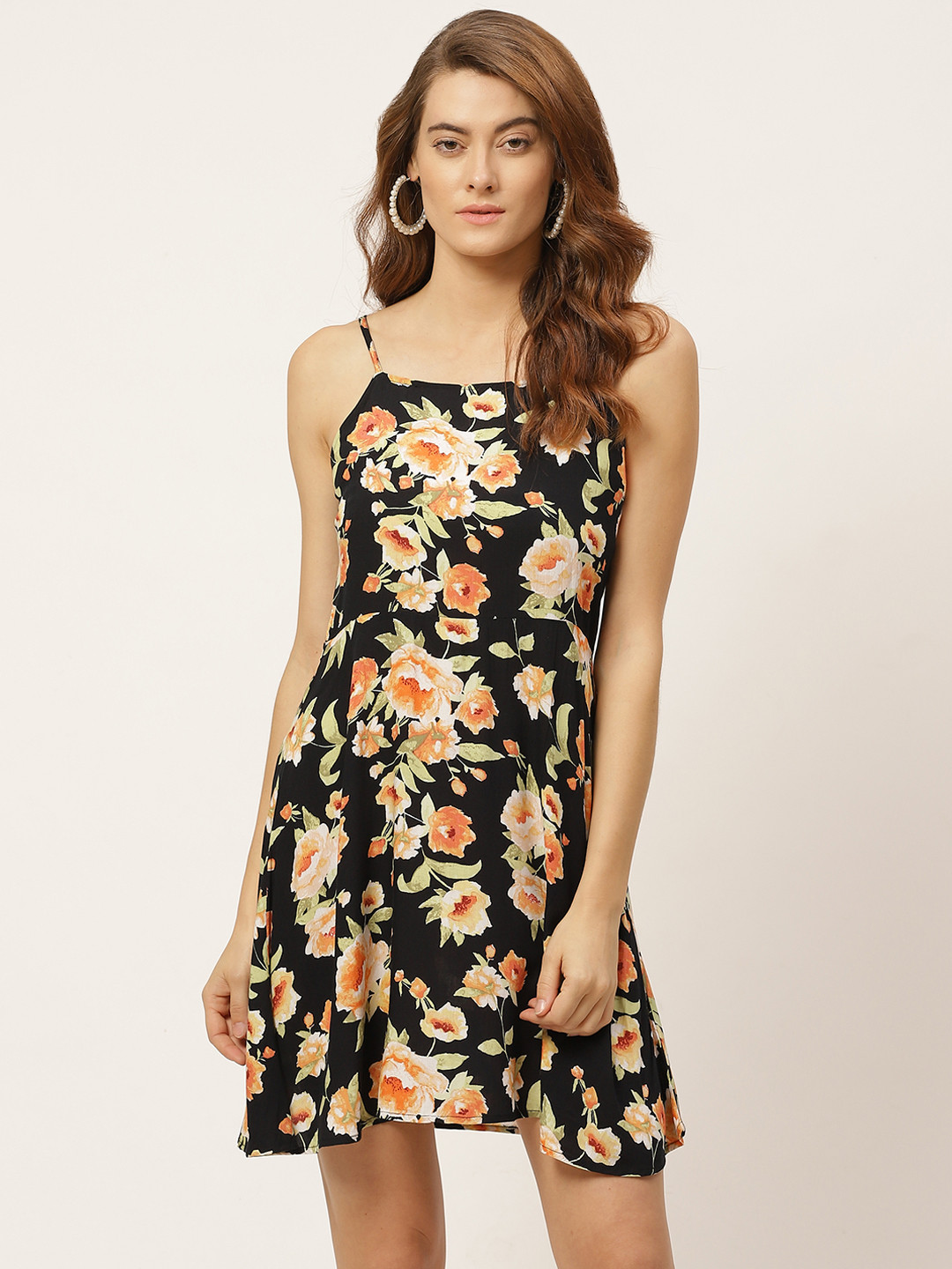 

WISSTLER Women Black & Orange Printed A-Line Dress