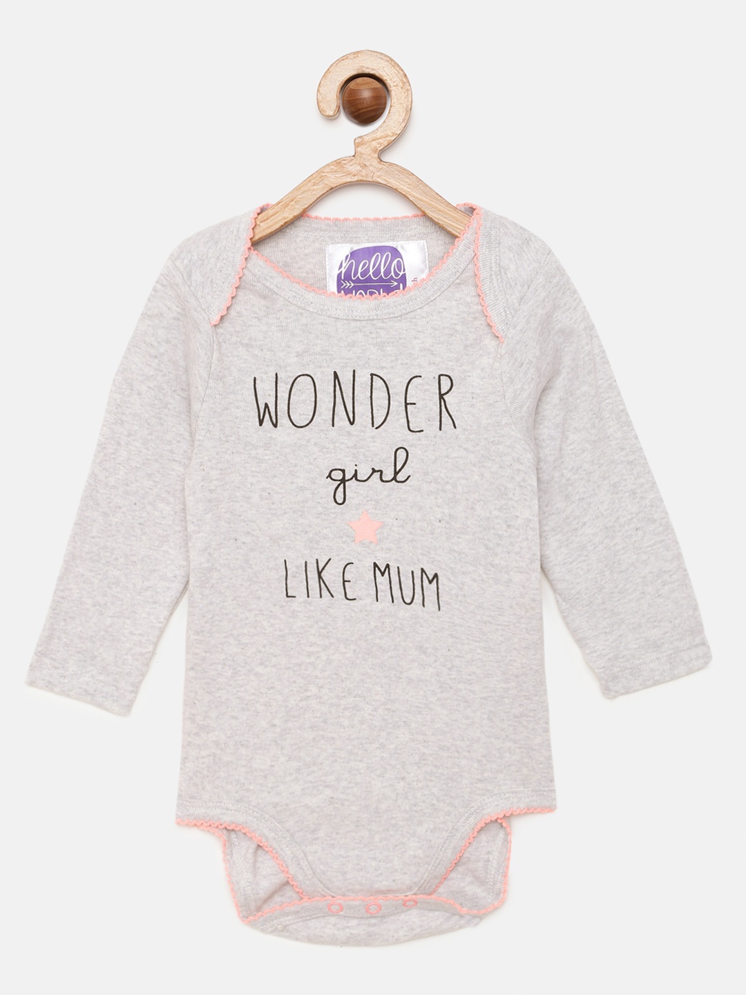 

Eimoie Girls Grey Melange Printed Pure Cotton Bodysuit