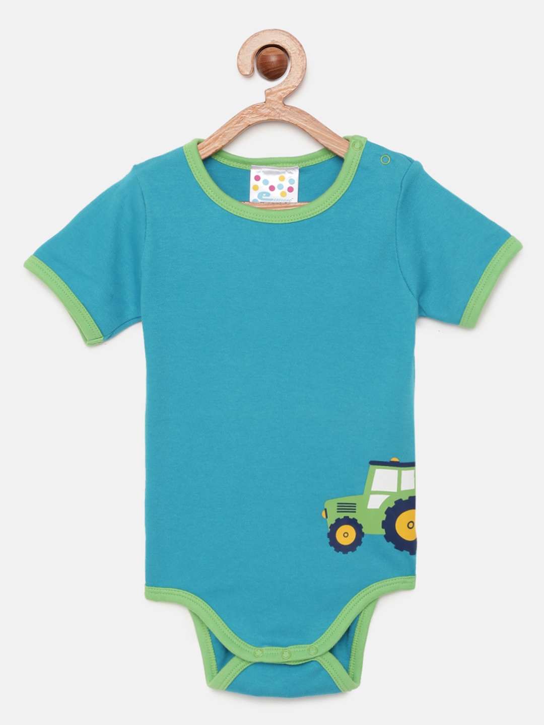 

Eimoie Girls Blue Printed Pure Cotton Bodysuit