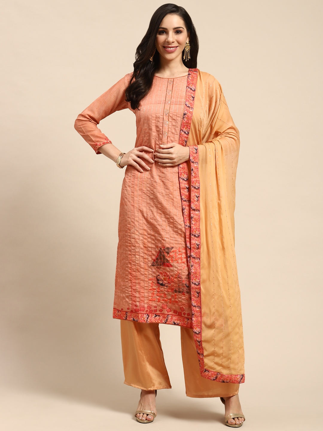 

Rajnandini Pink & Beige Pure Cotton Embroidered Unstitched Dress Material