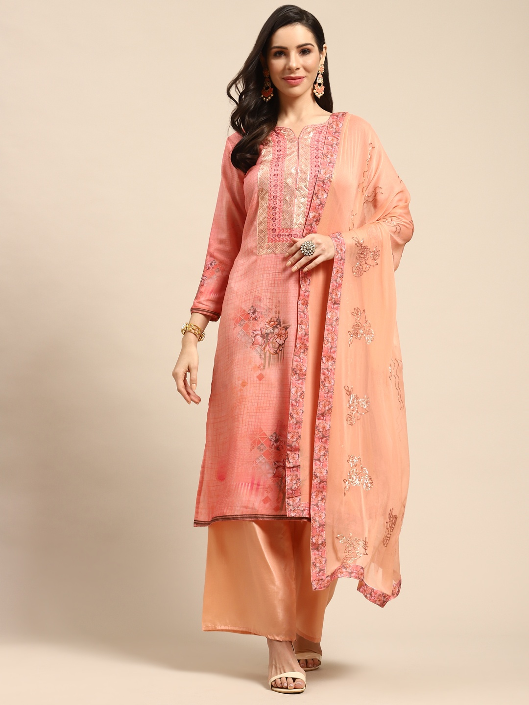 

Rajnandini Peach-Coloured Pure Cotton Semi-stitched Dress Material