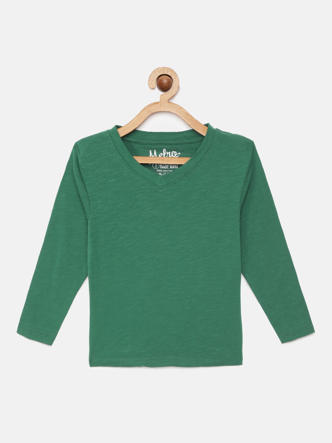 

METRO KIDS COMPANY Boys Green Solid Pure Organic Cotton V-Neck Organic Cotton T-shirt