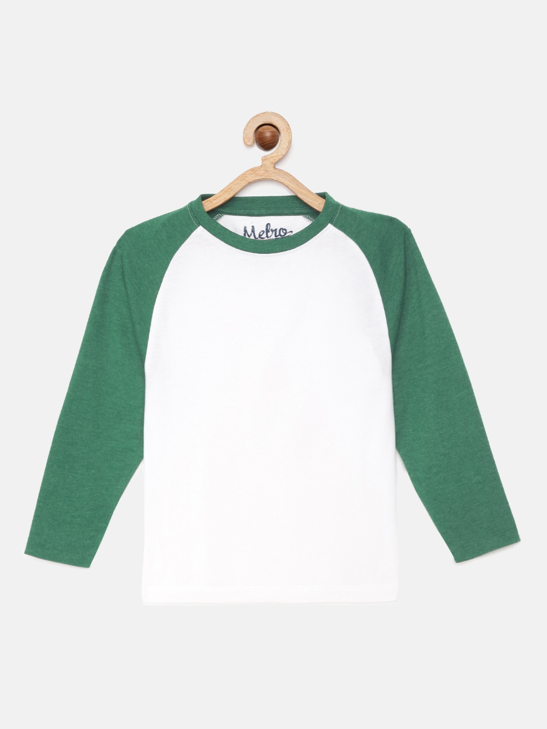 

METRO KIDS COMPANY Boys White & Green Solid Round Neck T-shirt