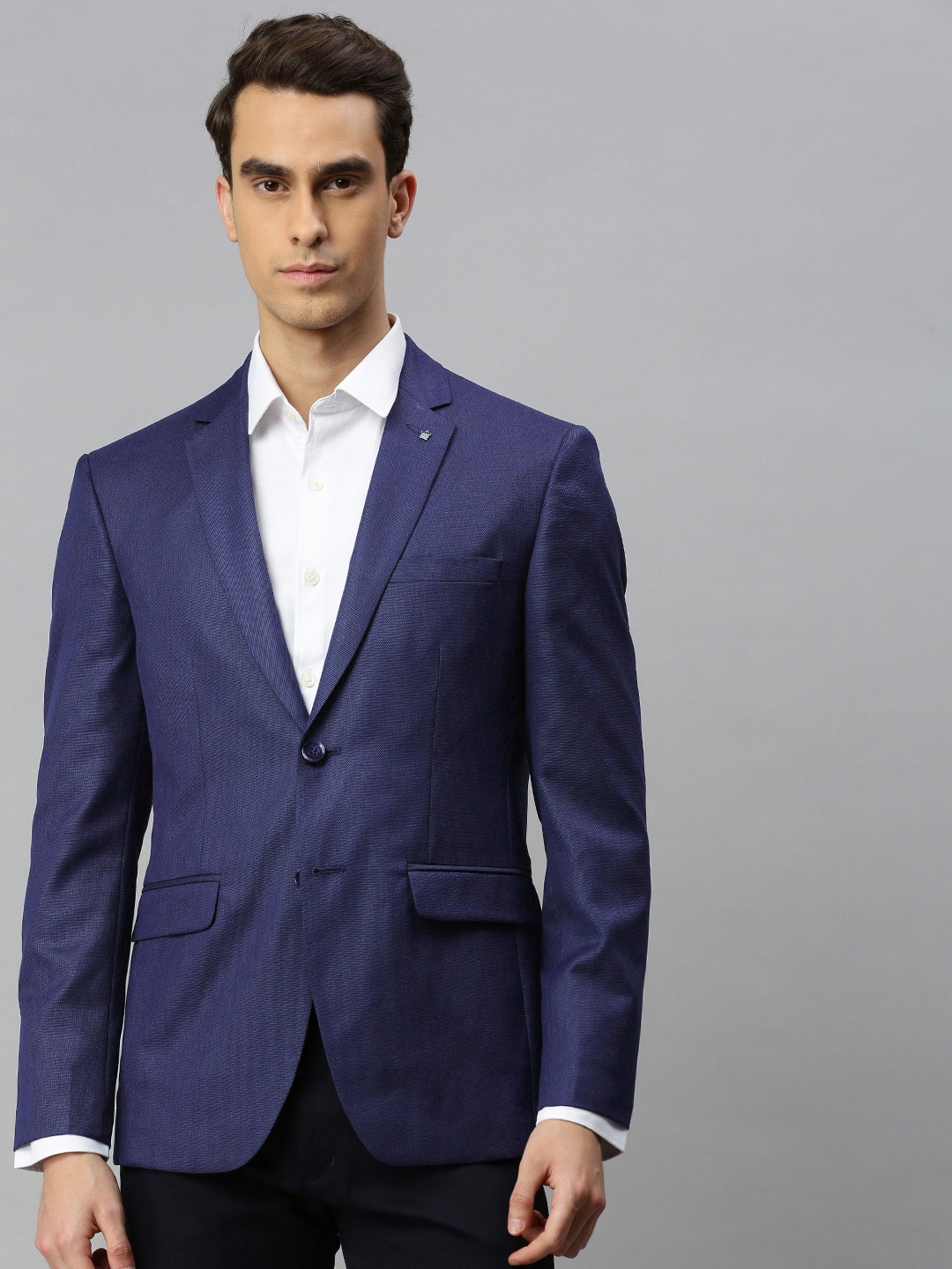 

Louis Philippe Men Navy Blue Self Design Single-Breasted Blazer