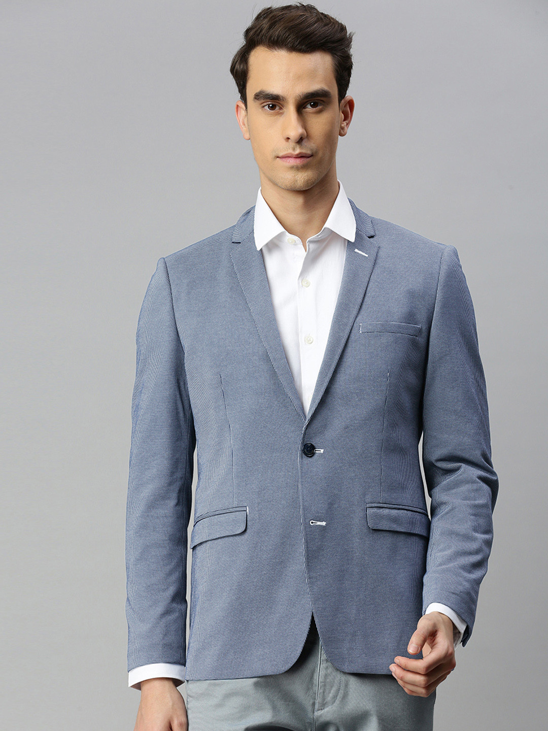 

Louis Philippe Sport Men Blue Self Design Single-Breasted Blazer