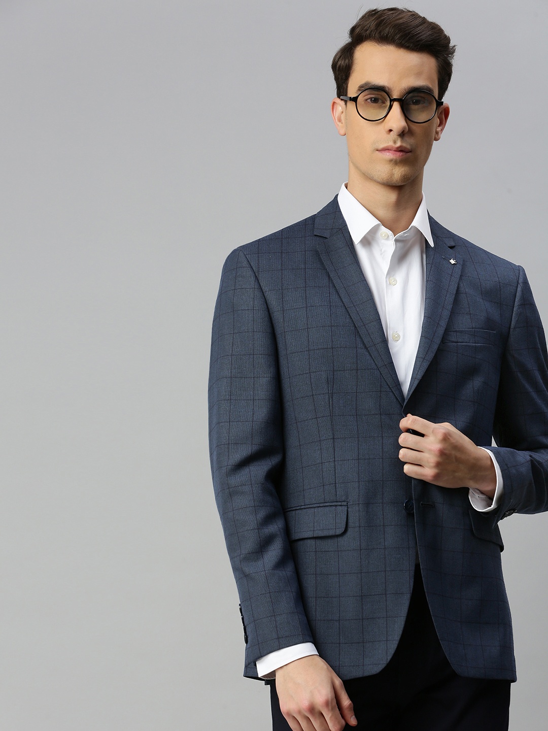 

Louis Philippe Men Blue & Black Checked Slim Fit Single-Breasted Formal Blazer