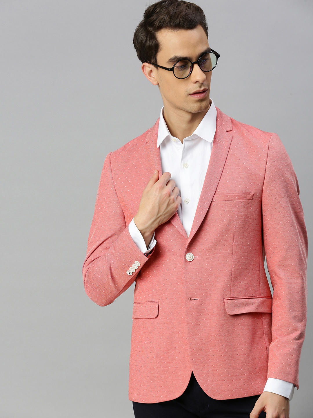 

Louis Philippe Sport Men Peach-Coloured & White Self-Design Single-Breasted Blazer, Red
