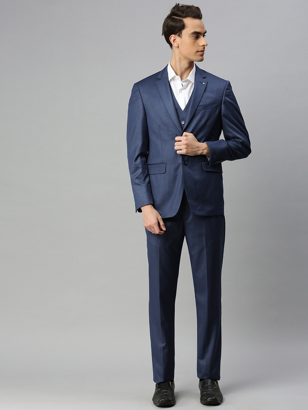 

Louis Philippe Men Navy Blue Self Design Slim Fit Single-Breasted Formal Suit