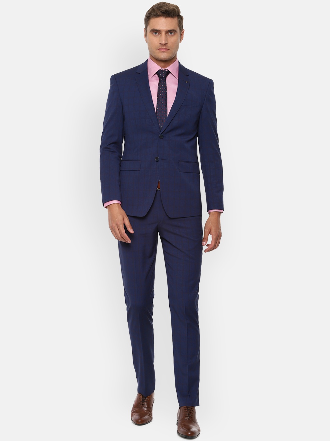 

Louis Philippe Navy Blue Checked Suit