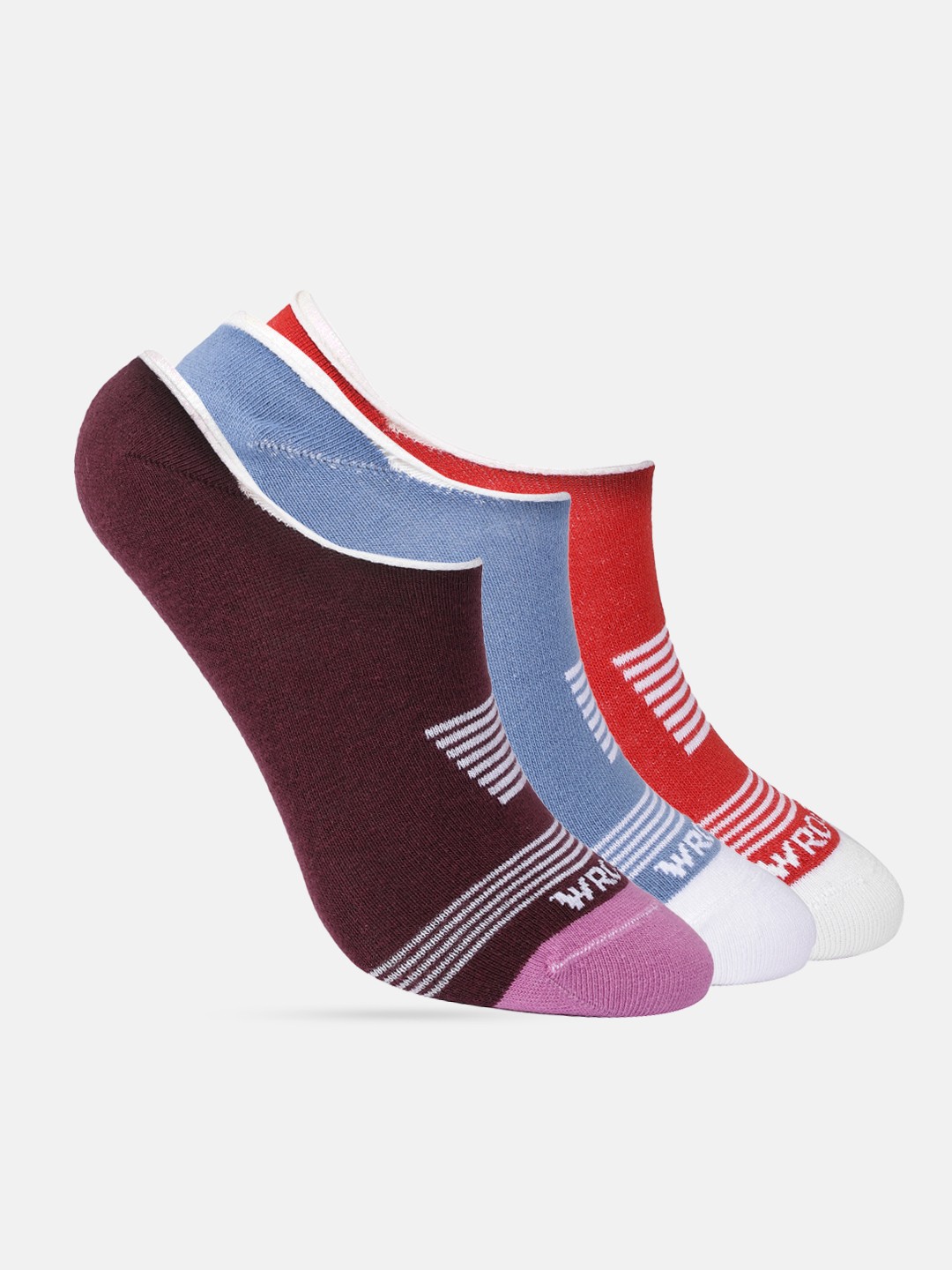 

WROGN Men Pack Of 3 Striped Shoe-Liners, Red