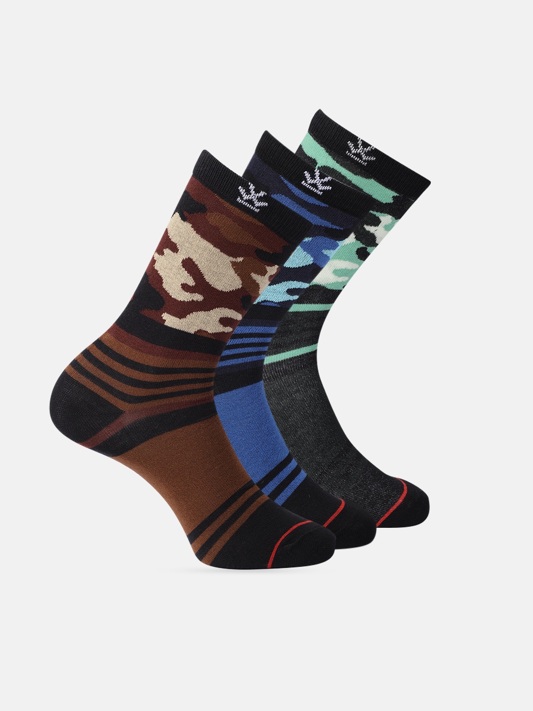 

WROGN Men Set of 3 Patterned Calf-Length Socks, Blue