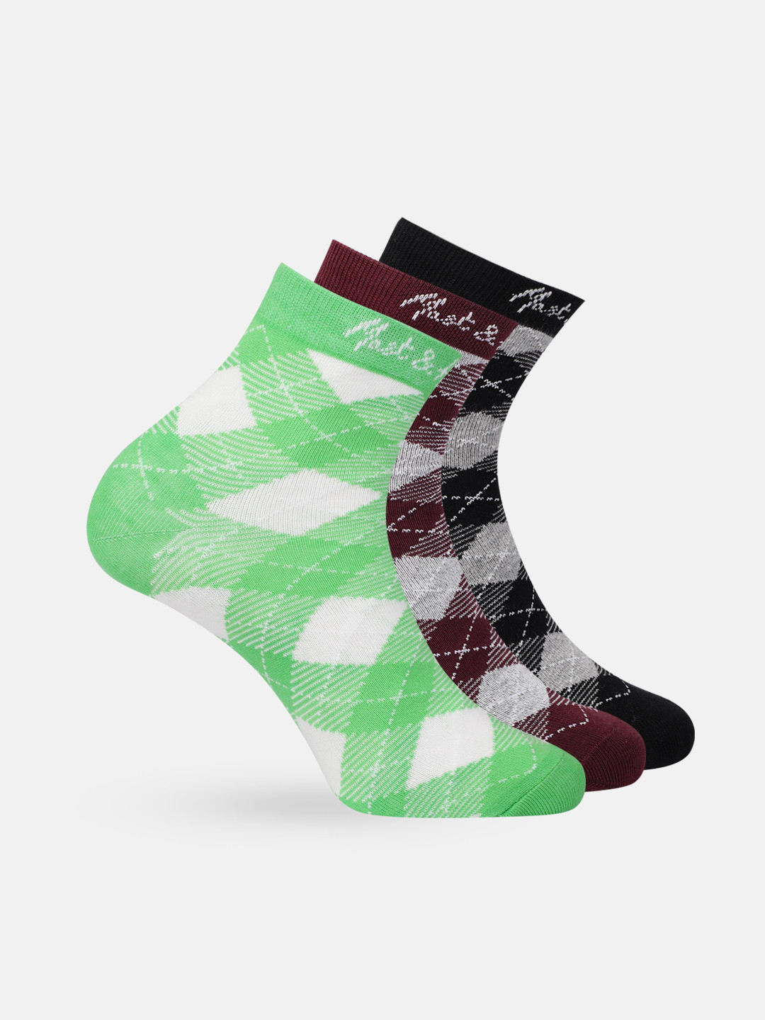 

Mast & Harbour Men Set of 3 Checked Above Ankle Length Socks, Brown