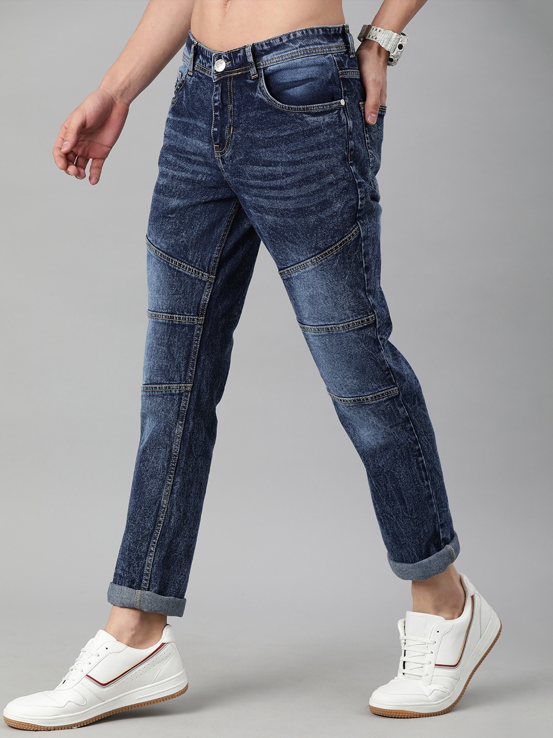 

Harvard Men Blue Mid-Rise Low Distress Slim Fit Light Fade Jeans
