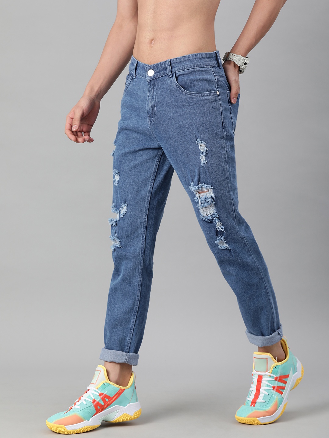 

Harvard Men Blue Mid-Rise Highly Distressed Jeans
