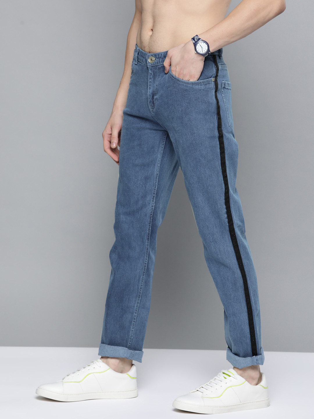 

Harvard Men Blue Side Tape Jeans