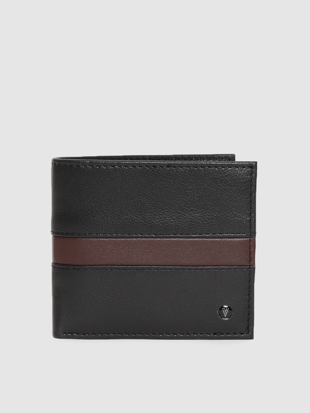 

Van Heusen Men Black Striped Leather Two Fold Wallet