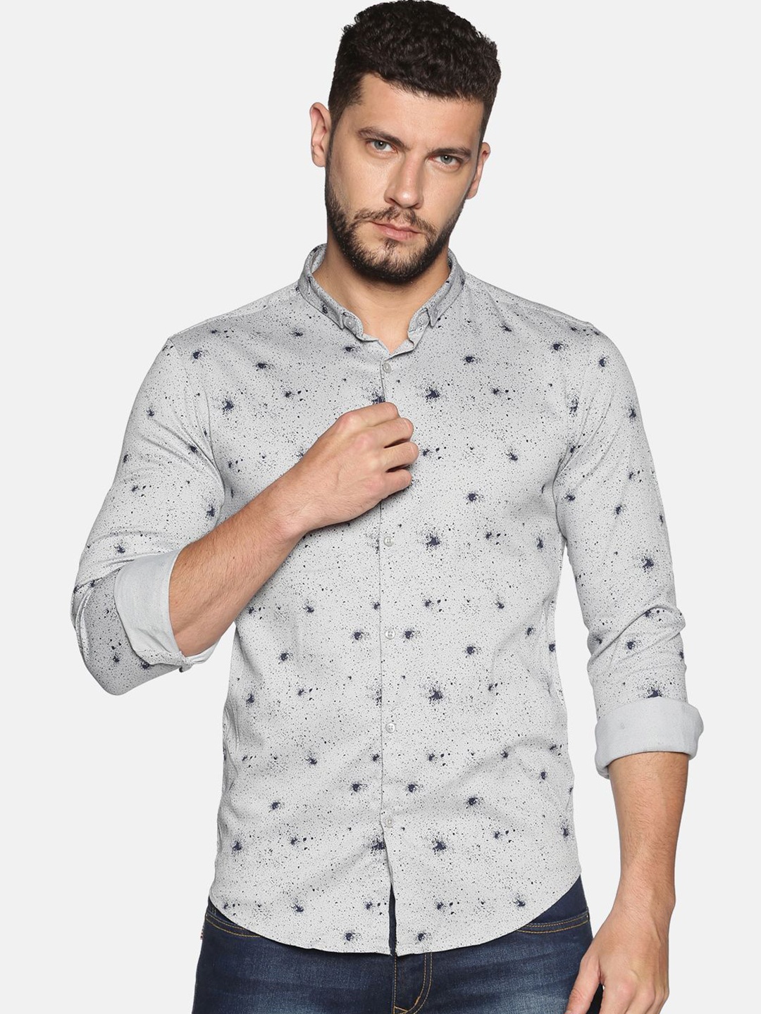 

SHOWOFF Men Slim Fit Opaque Printed Casual Shirt, Grey