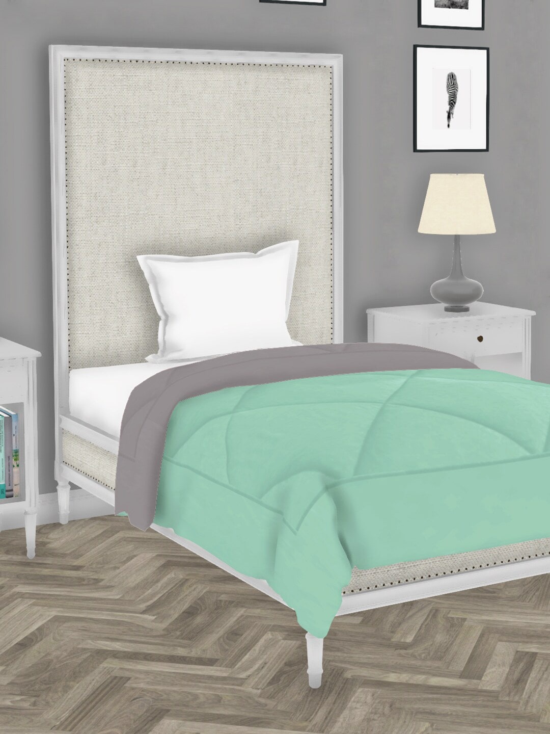 

BIANCA Sea Green & Grey Solid AC Room 300 GSM Single Bed Quilt