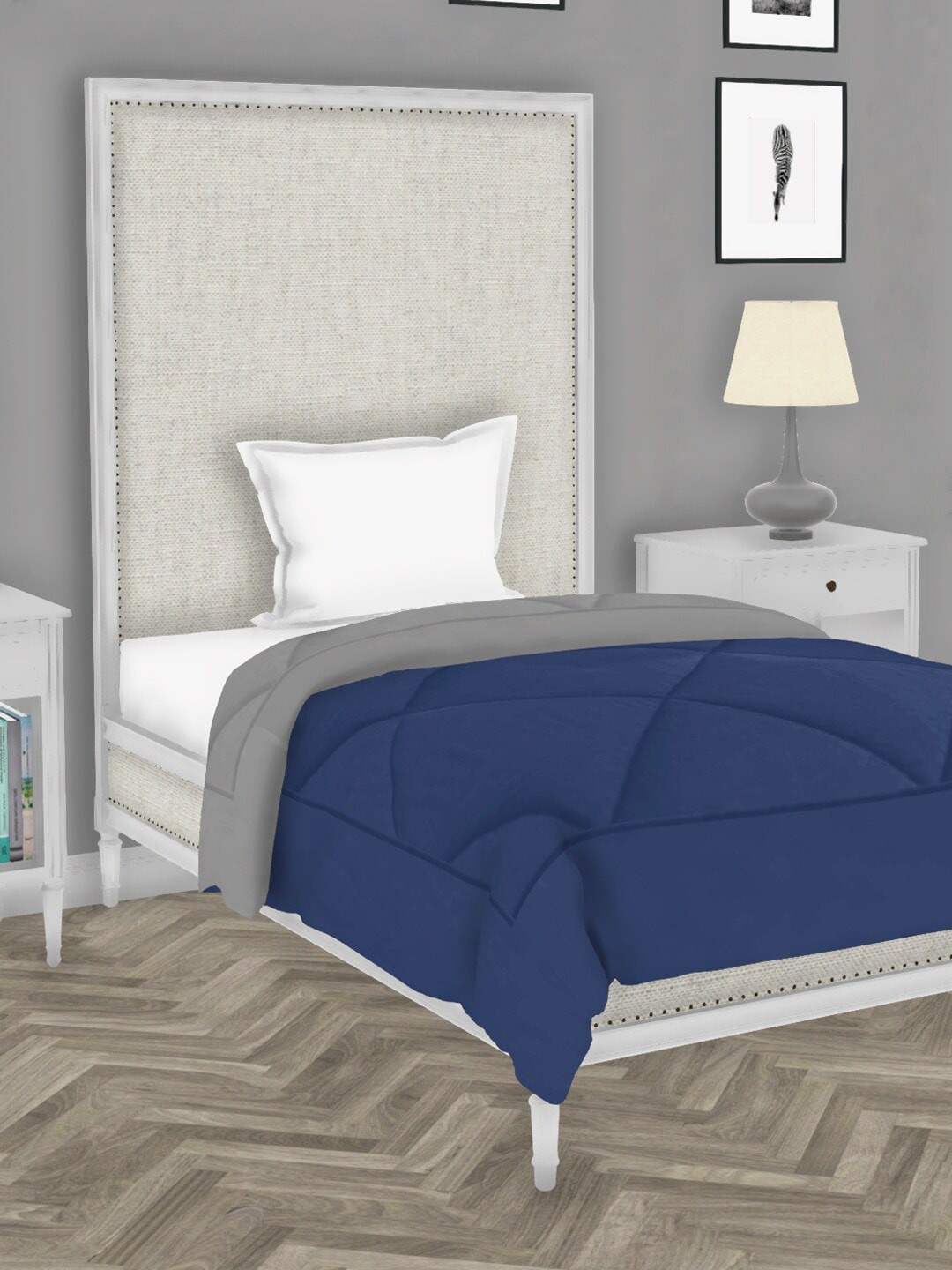 

BIANCA Navy Blue & Grey Solid AC Room 300 GSM Single Bed Quilt