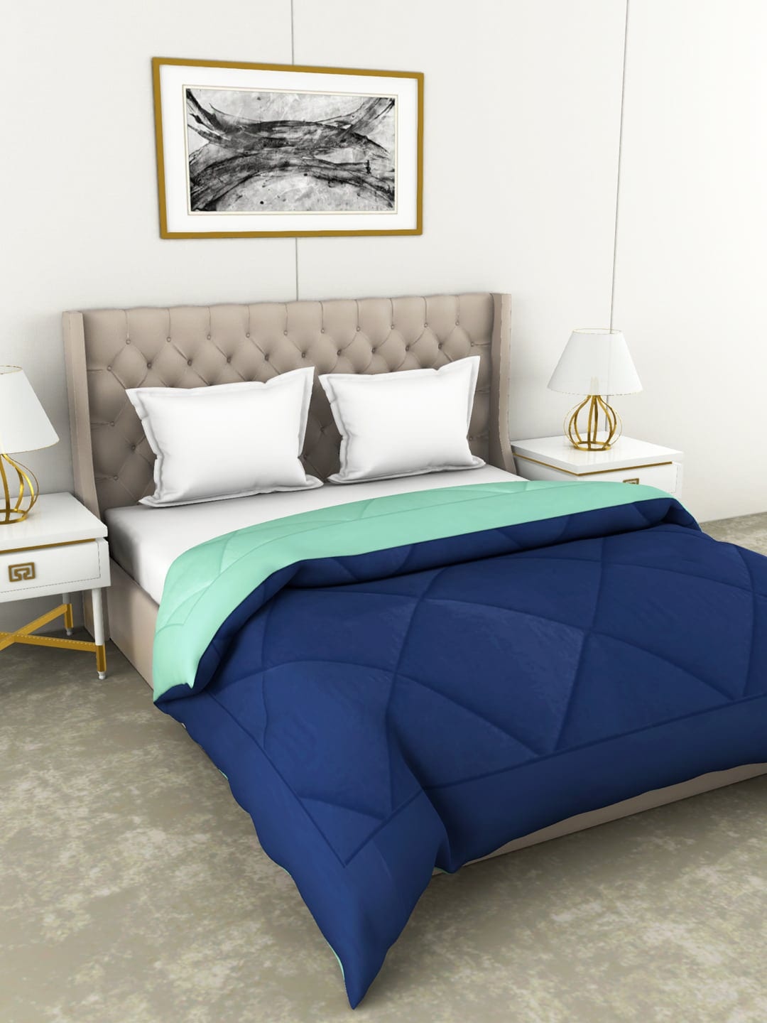 

BIANCA Navy Blue & Sea Green Solid AC Room 300 GSM Double Bed Quilt