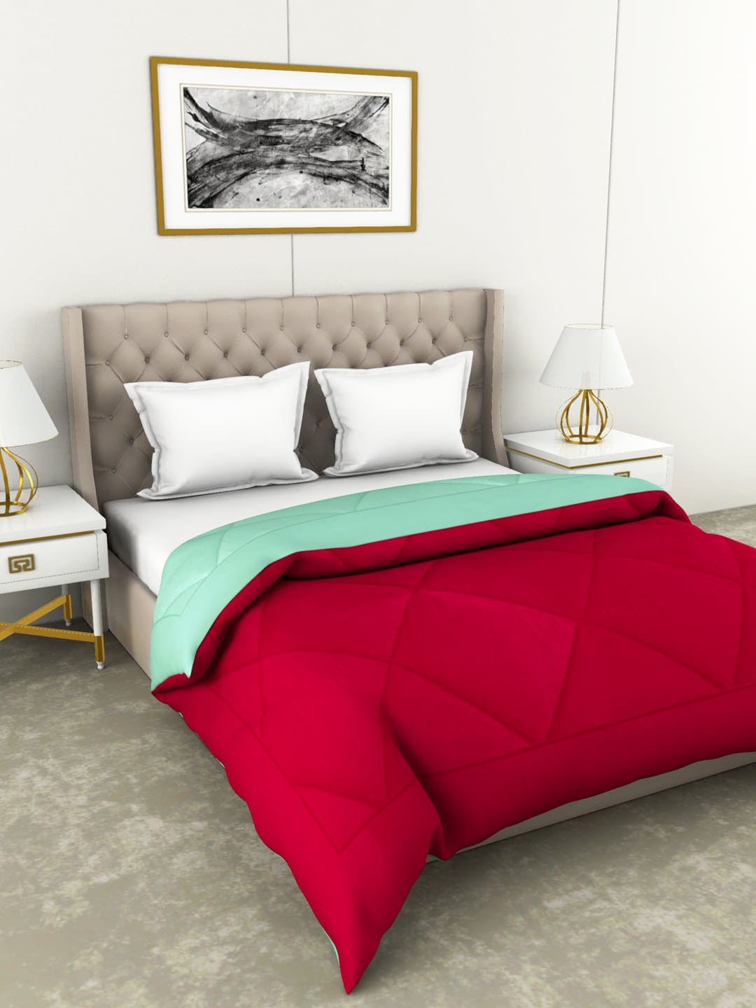 

BIANCA Red & Sea Green Solid AC Room 250 GSM Double Bed Quilt