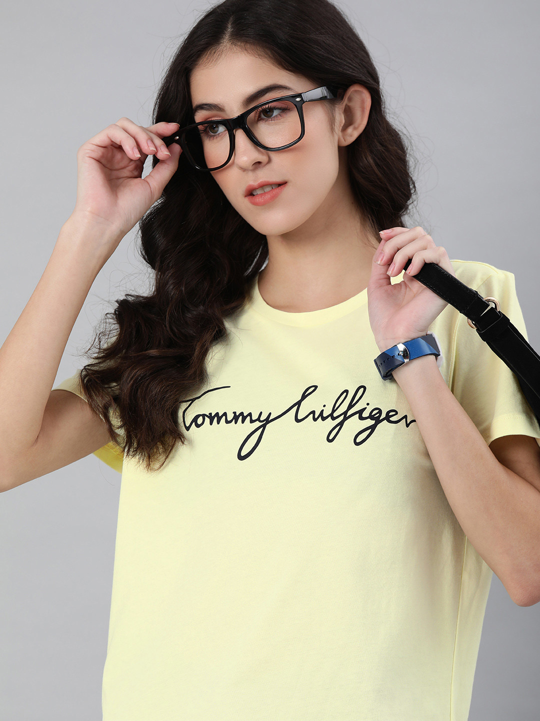 

Tommy Hilfiger Women Yellow Printed Round Neck Pure Cotton T-shirt
