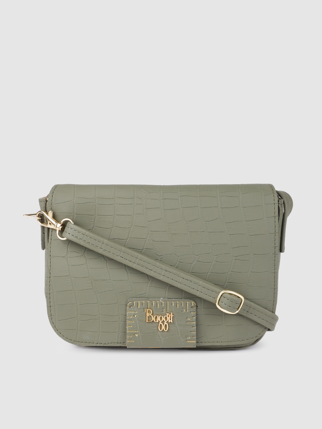 

Baggit Olive Green Croc Textured Sling Bag