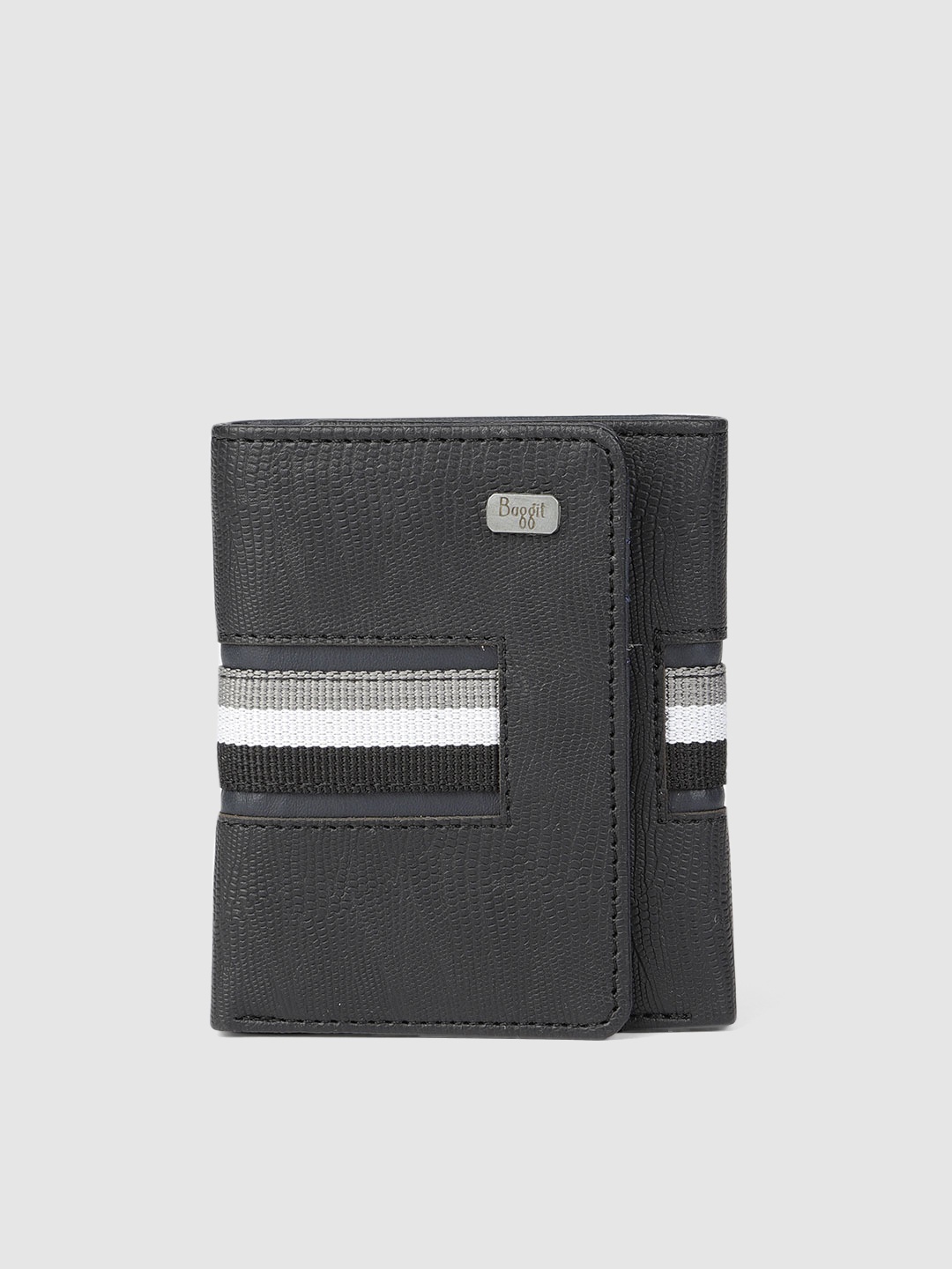 

Baggit Men Black Striped Three Fold Wallet