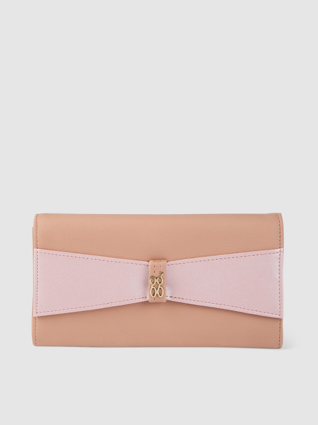 

Baggit Women Peach-Coloured & Pink Colourblocked Two Fold Wallet