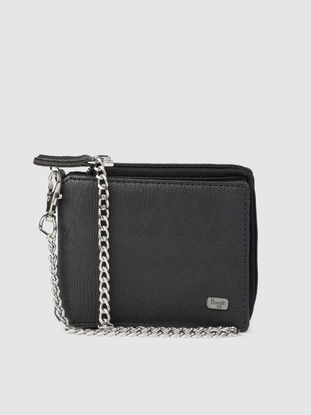 

Baggit Men Black Textured Zip Around Wallet with Wrist Loop