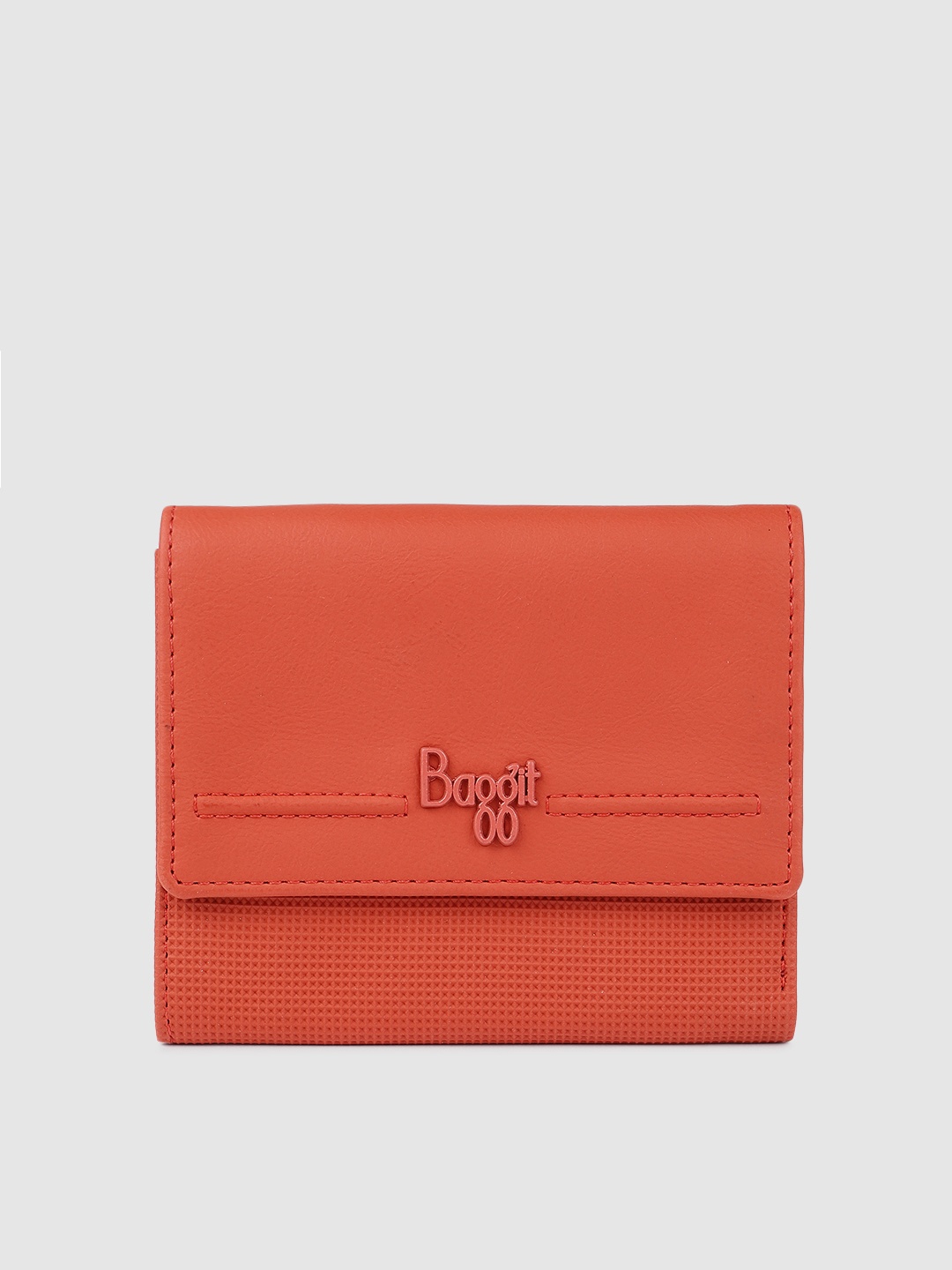 

Baggit Women Coral Textured Three Fold Wallet, Red