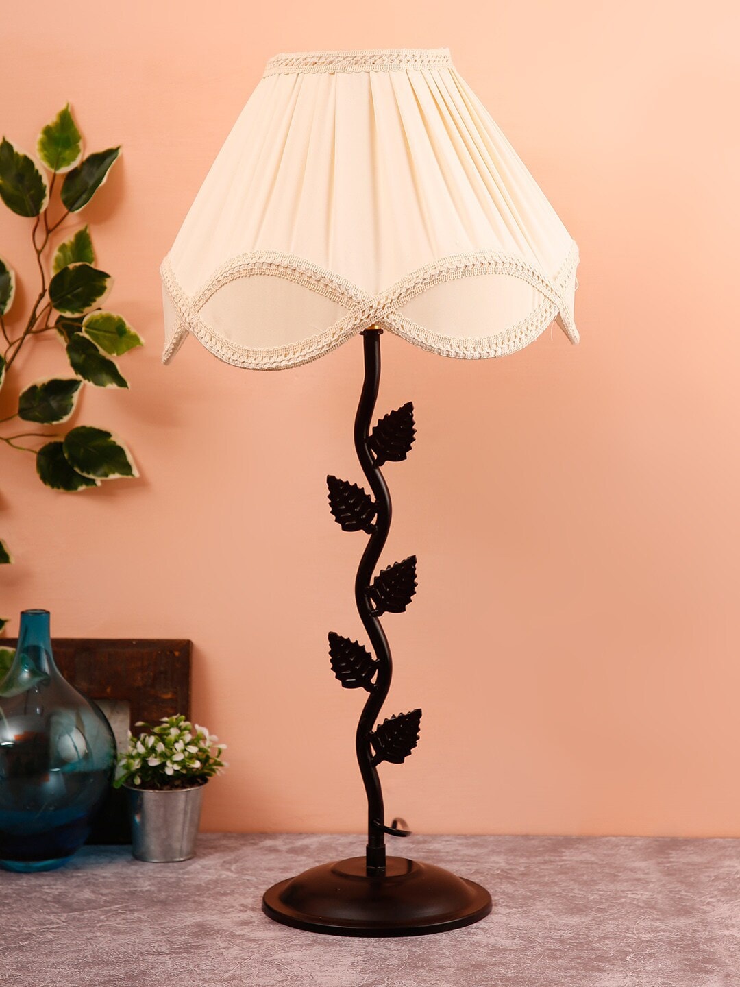 

Devansh Off-White Solid Traditional Bedside Standard Table Lamp with Shade