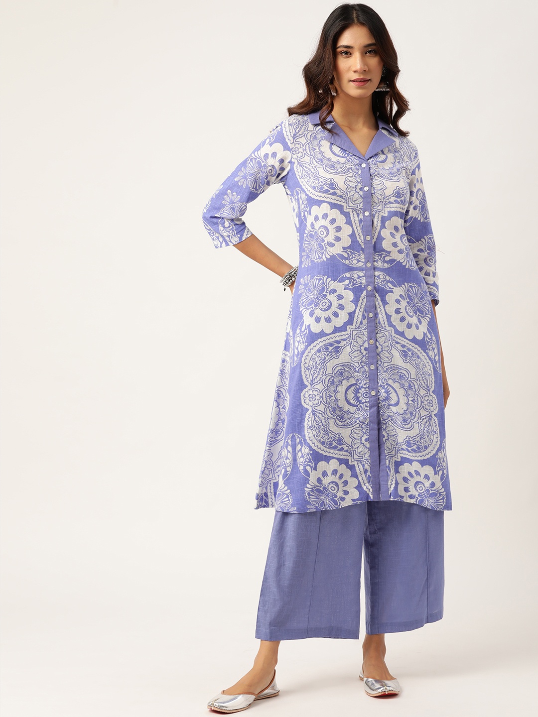 

Sangria Women Purple Ethnic Motifs Printed Pure Cotton Kurta with Palazzos