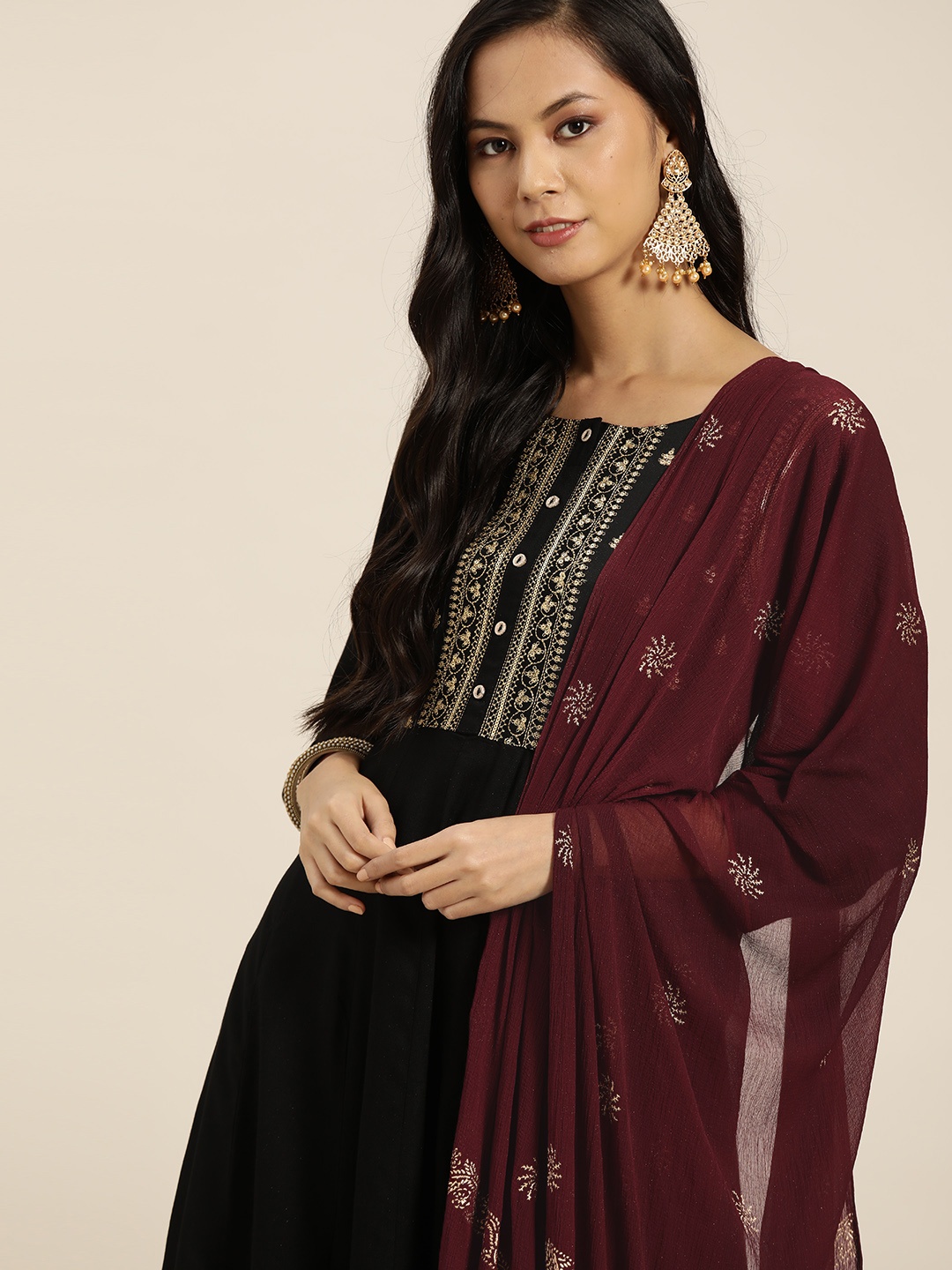 

Sangria Women Black Yoke Design Kurta with Palazzos & Dupatta