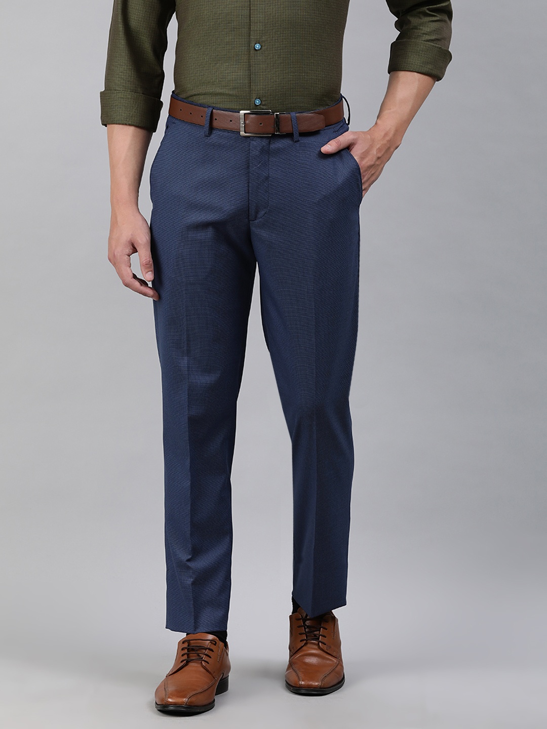 

Louis Philippe Men Blue Slim Fit Self Design Formal Trousers