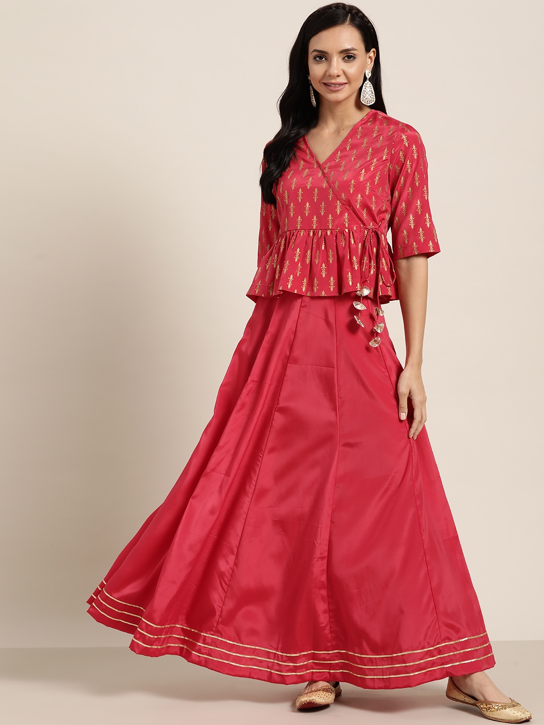 

Sangria Pink & Golden Foil Printed Ready to Wear Lehenga & Choli