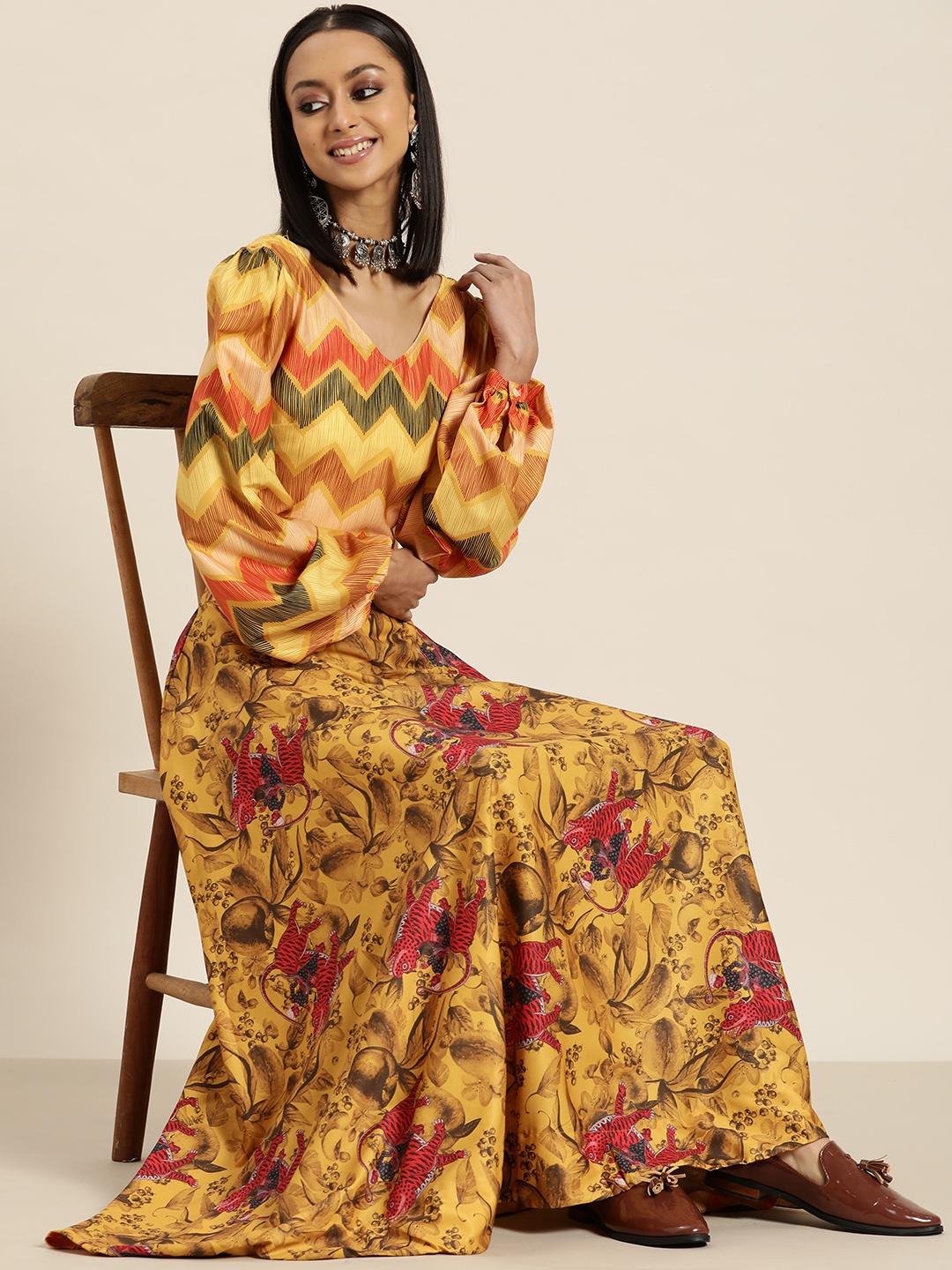 

Sangria Yellow & Orange Printed Ready to Wear Lehenga & Choli