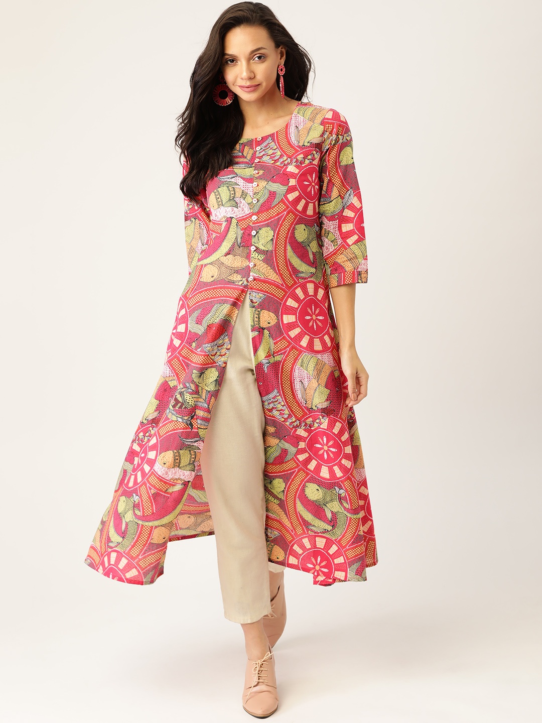 

Sangria Women Pink Printed Kurta with Trousers