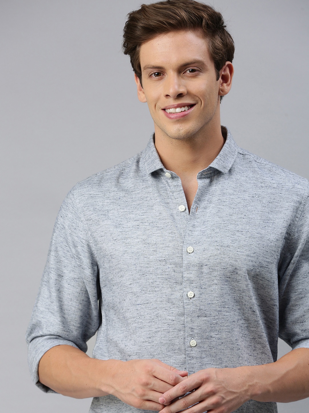 

Mast & Harbour Men Grey Melange Slim Fit Solid Casual Shirt
