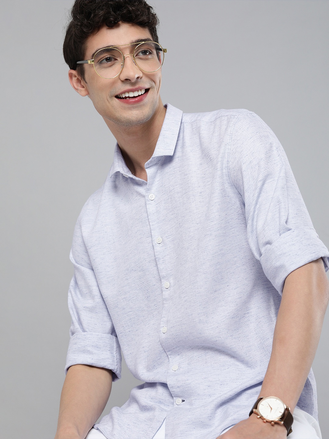 

Mast & Harbour Men Blue Solid Casual Shirt