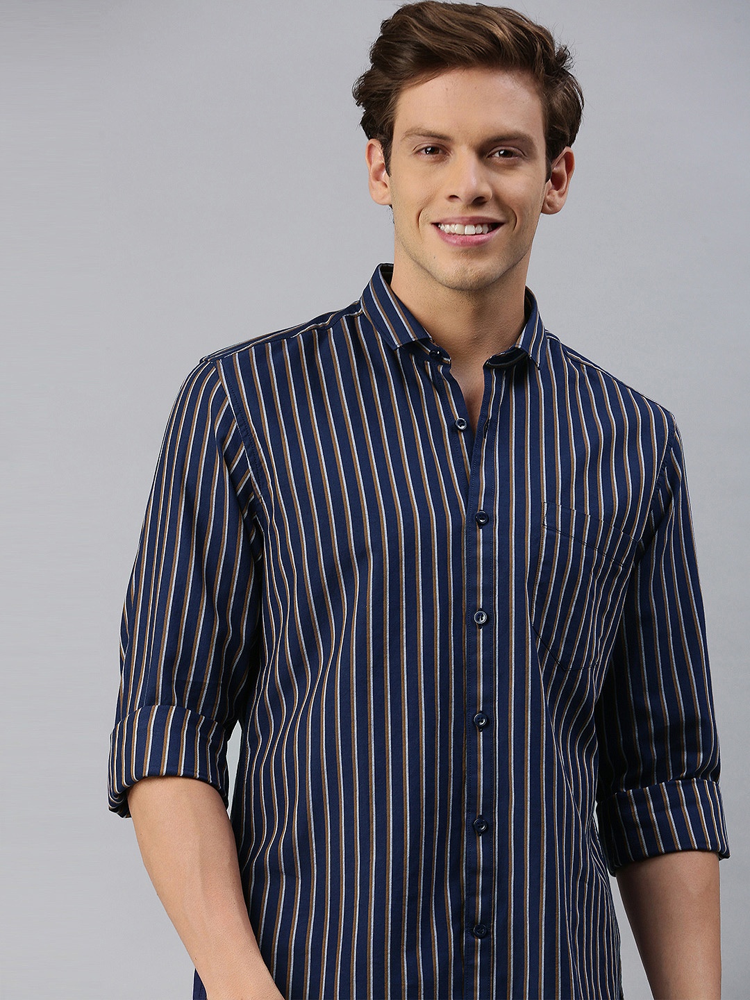 

Mast & Harbour Men Blue & Yellow Regular Fit Striped Casual Shirt