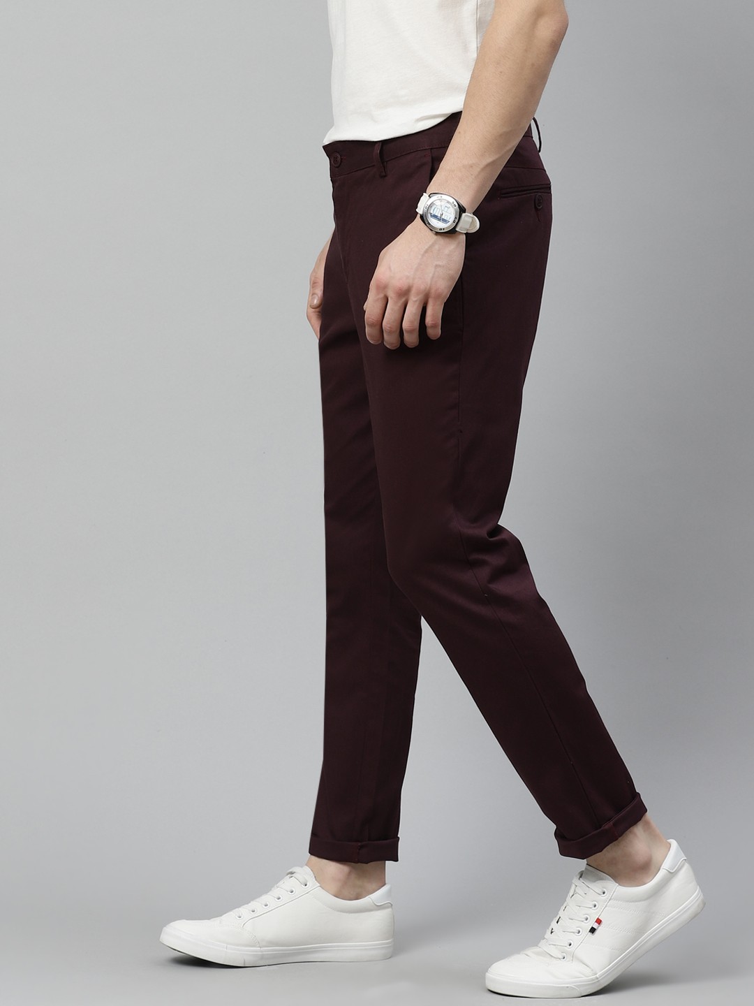 

Mast & Harbour Men Coffee Brown Solid Regular Trousers