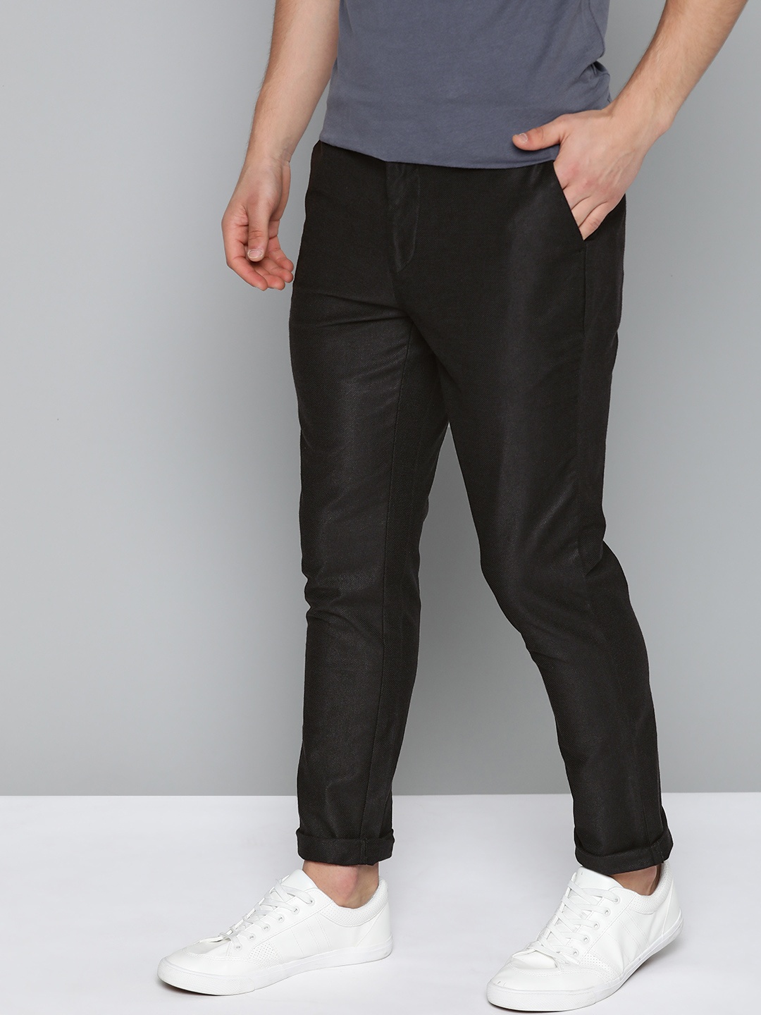 

Mast & Harbour Men Black Regular Fit Solid Trousers