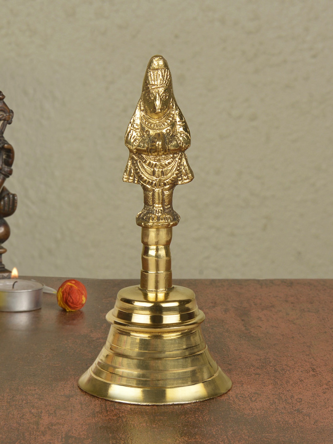 

StyleMyWay Gold-Toned Handcrafted Brass Pooja Bell With Hanuman Handle