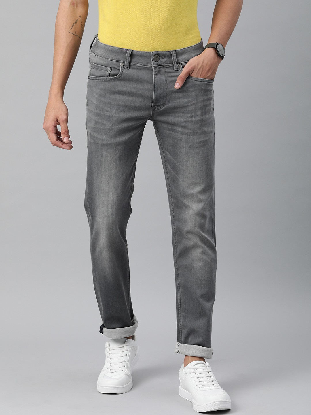 

Louis Philippe Jeans Men Grey Matt Slim Fit Low-Rise Clean Look Stretchable Jeans