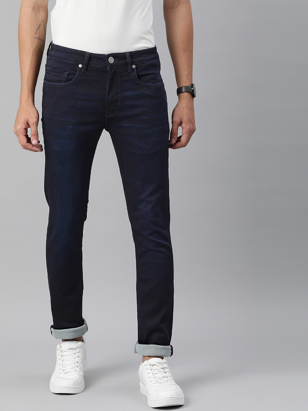 

Louis Philippe Jeans Men Navy Blue Albert Super Slim Low-Rise Clean Look Stretchable Jeans