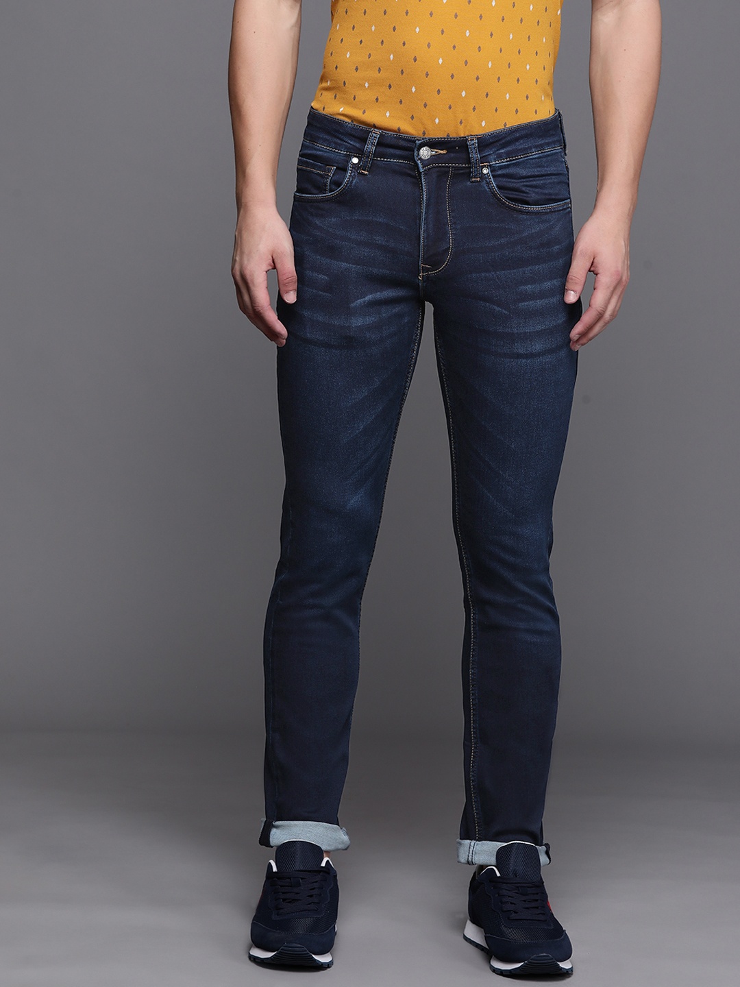 

Louis Philippe Jeans Men Navy Blue Slim Fit Low-Rise Light Fade Stretchable Jeans