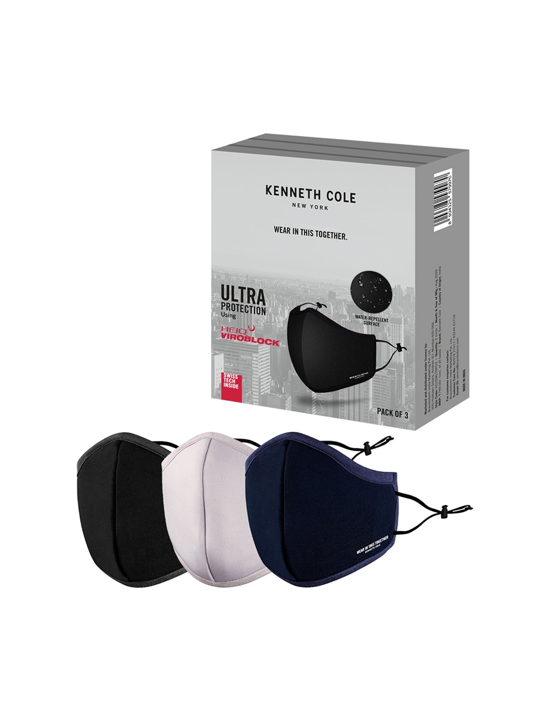 

Kenneth Cole Unisex Pack of 3 Solid 6-Ply Reusable Protective Outdoor Masks, Black