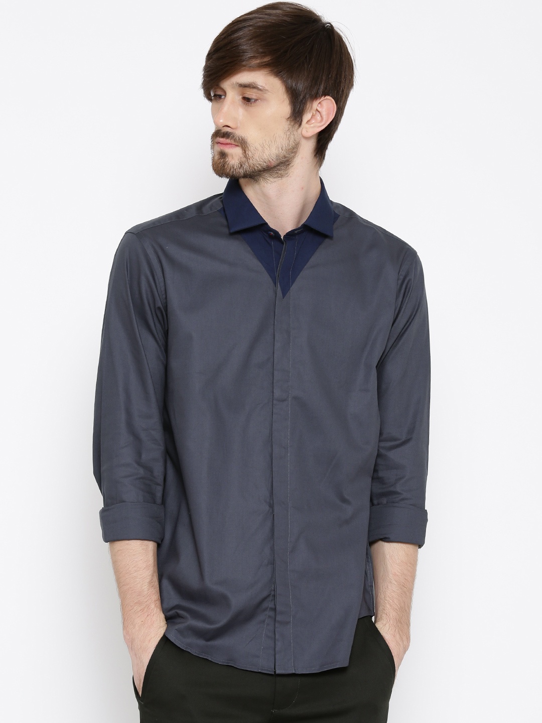 

Wills Lifestyle Grey Slim Casual Shirt